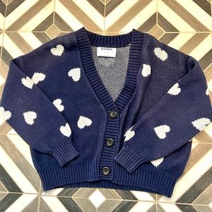 Girls Old Navy navy blue and white heart cardigan sweater. Size Small (6-7).
